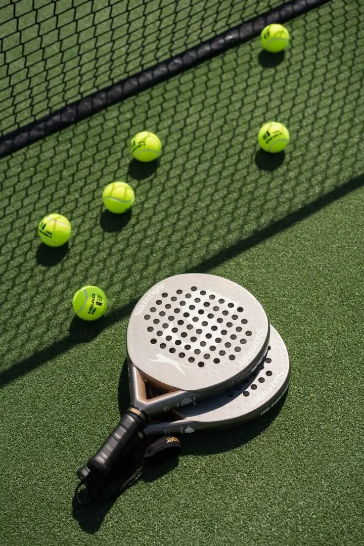 Raquettes et balles de padel sur un terrain